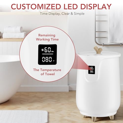 Electactic 20L Large Towel Warmer for Bathroom -Fits Up to Two 40"X70" Oversized Towels, Hot Towel Warmers for Spa with Fragrant Disc Holder,3 Temperatuer Levels,Auto Shut Off - style: LCD Display+Wooden Base