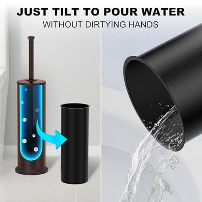 Bronze Toilet Brush and Holder，Extra Long Handled Toilet Brush for Bathroom，Stainless Steel Heavy Duty Toilet Bowl Brush,Removable Inner Bowl,Deep Cleaning Dense Bristles Cleaner Brush -Space Saving - color: Bronze