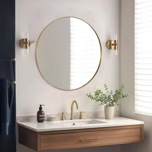 ANDY STAR 26 Inch Round Mirror, Brass Bathroom Mirror, Gold Circle Mirror with Stainless Steel Frame for Bathroom, Vanity, Living Room, Entryway - color: Gold, size: 26"L x 26"W