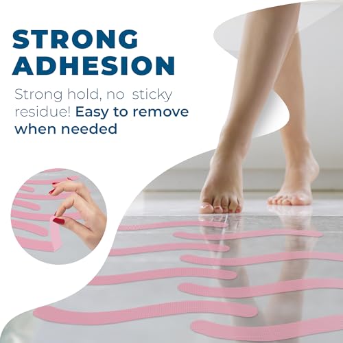 Anti-Slip Shower Stickers - Help Reduce Slipping in Bathtub & Shower, Pink Non-Slip Bath Strips, Strong Adhesive Bathtub Appliques Suitable for Homes with Kids, Adults & Seniors - 24 Pcs - Homergy - color: Rose Pink