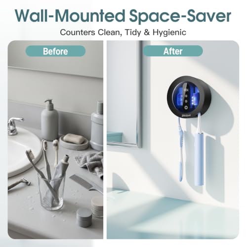 Upgraded Toothbrush Holders for Bathroom, Tooth Brush Holders Wall Mounted,Toothbrush Holder Organizer with LED Smart Screen,Cleaning and Drying Fits All Toothbrushes for Home & Travel - color: Black