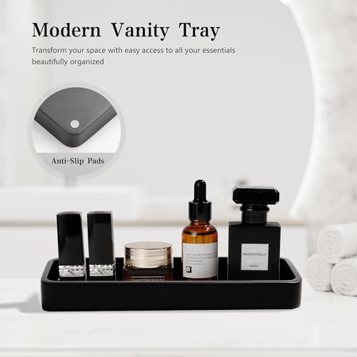 Bathroom Accessories Set, 4 Piece Toothbrush Holder Set - Black | Bathroom Accessory Set with Soap Dispenser, Toothbrush Holder, Tumbler, Vanity Tray, Bathroom Sink Set for Modern Home Decor - style: Black