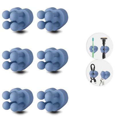 6 Pcs Waterproof Silicone Toothbrush Holder,Cute Multi-Function Wall Mounted Self Adhesive Utility Hook for Hanging Towel Key Plug Cable for Kitchen Bathroom Home Office Blue - color: Blueheart6