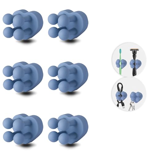 6 Pcs Waterproof Silicone Toothbrush Holder,Cute Multi-Function Wall Mounted Self Adhesive Utility Hook for Hanging Towel Key Plug Cable for Kitchen Bathroom Home Office Blue - color: Blueheart6
