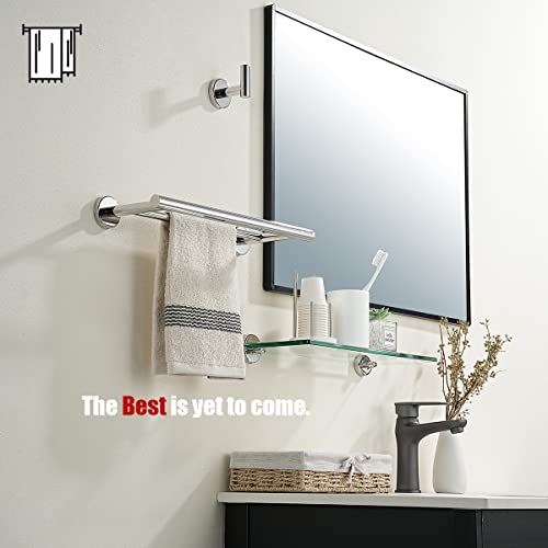 JQK Double Towel Bar Chrome, 15 Inch 304 Stainless Steel Thicken 0.8mm Towel Rack Holder for Bathroom Washcloths and Hand Towels, Polished Steel Wall Mount, Useable Length 12 Inch, TB100L12-CH - color: Polished Chrome, size: 15 Inch
