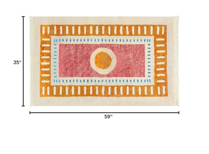 Lukinbox Boho Kids Area Rugs for Living Room, 3x5 Sun Machine Washable Bedroom Rug, Super Soft Non-Slip Orange Circular Rainbow Throw Rug for Entryway Playroom Nursery Room Dinning Room - size: 2'11" x 4'11" (Rectangular)