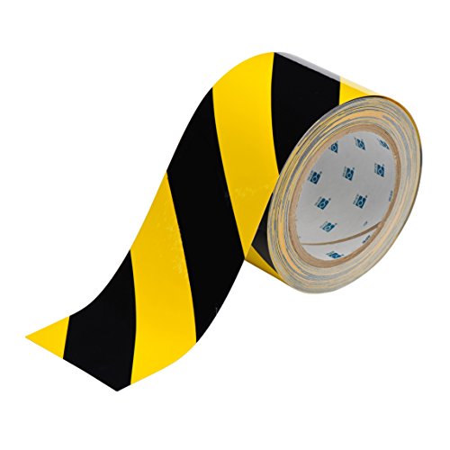 Brady 104377 ToughStripe Nonabrasive Diagonal Stripes Floor Marking Tape, 100' Length, 4" Width, Black and Yellow (Pack of 1 Roll) - color: Black and Yellow