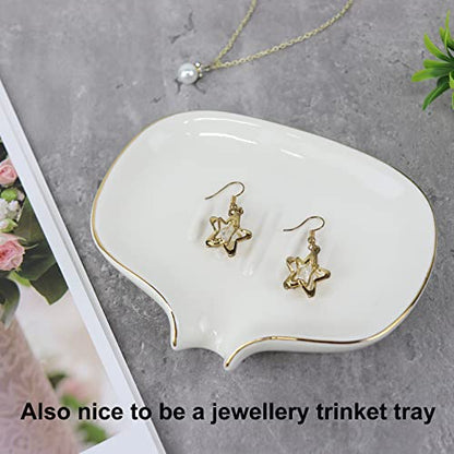 White Soap Dish Ceramic Self Draining Soap Dish Waterfall Slot Gold Edge Bathroom Accessories for Bathroom, Kitchen,Bar Counter - color: White