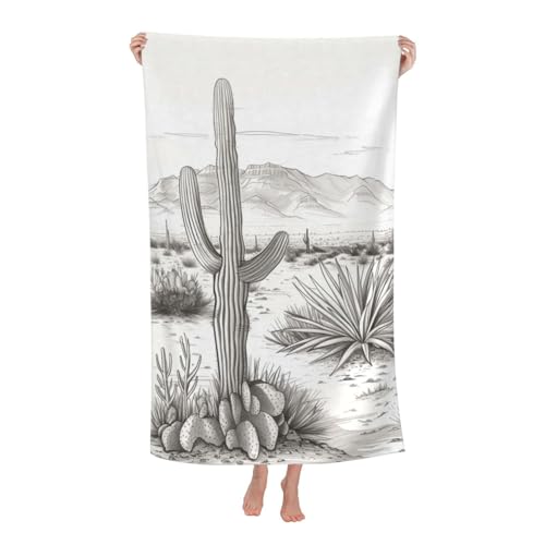 Southwestern Cactus Beach Towel, 32x52in Microfiber Quick Dry Desert Landscape Monochrome Bath Towels, Soft Lightweight Oversized Sand Free, for Travel Pool Swimming Gym Decor, Gifts - color: Cactus