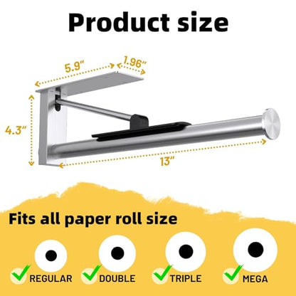 Under Cabinet Paper Towel Holder, One-Hand Tear Kitchen Paper Towel Holder | Stainless Steel Wall Mount Self Adhesive Paper Towel Rack with Tension Arm, Fits for First Apartment Essentials, Kitchen, RV - color: Sliver