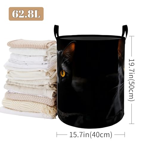 Realistic Black Cat Laundry Basket, Foldable Oxford Cloth, Waterproof Dirty Clothes Hamper with Handles, Clothing Storage Bucket Toy Organizer for Bathroom Bedroom Dorm, 19.7"x15.7" - style: Black Cat