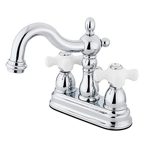 Kingston Brass KB1601PX Heritage 4-Inch Centerset Lavatory Faucet with Porcelain Cross Handle, Polished Chrome - color: Polished Chrome