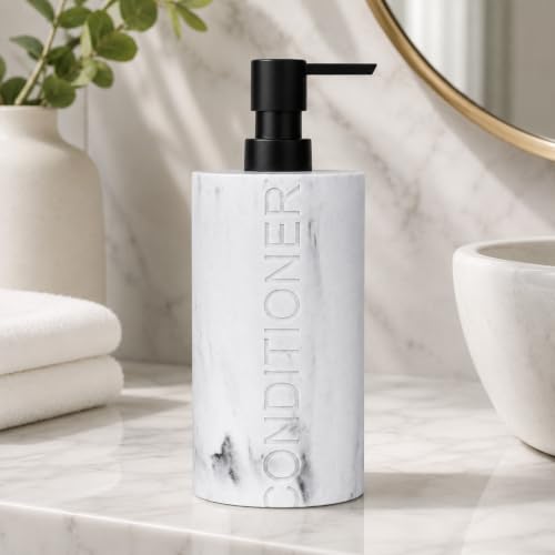 Conditioner Dispenser Luxurious Refillable Pump Bottle with Embossed Text, Durable Construction for Bathroom and Kitchen - color: Conditioner White