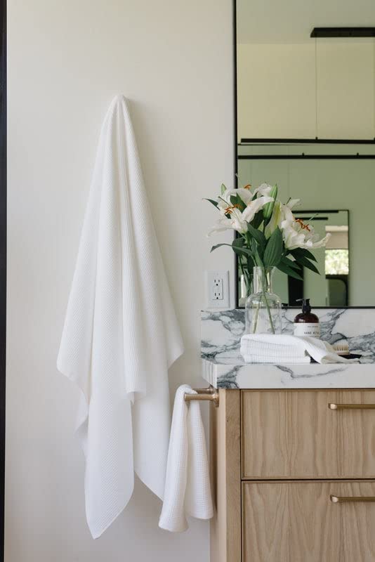 Cozy Earth Waffle Bath Towels, Mini Textured Waffle Weave Pattern | 60% Cotton 40% Viscose from Bamboo Bath Towels 30 x 58 Inches, Soft and Absorbent Terry, 2 Pack White - color: White, size: Bath Towel