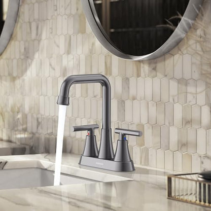 Brushed Grey 4 inch Centerset Bathroom Faucet for Sink 2-3 Hole | Bathroom Sink Faucet with Pop-up Drain and Supply Lines, Stainless Steel 2-Handle Centerset Faucet for Vanity RV Restroom - color: Brushed Grey