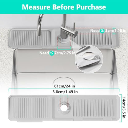 24 Inch Longer Faucet Mat for Kitchen Sink [5°Slope Fast Self-draining]Bathroom Kitchen Sink Splash Guard Silicone Sink Faucet Mat Splash Guard Kitchen Sink Area Tidy Splash Faucet Guard Draining Mat - color: Light Gray, size: 24" x 5.5"