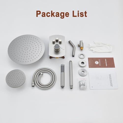 MONDAWE 12 Inch Ceiling Mounted Shower System in Brushed Nickel, 3-Function Shower Faucet Set with Rainfall Dual Shower Head and High Pressure Handheld Spray, All Function Can be Used At the Same Time - color: Brushed Nickel
