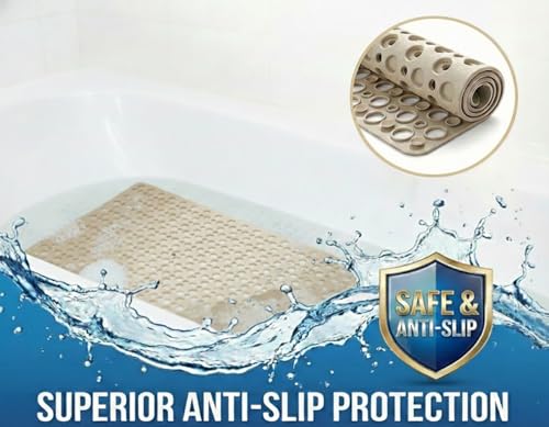Nonslip Bathtub Mat Extra Soft TPE Bath Mat for Kids, Machine Washable Bathroom Shower Mat, Smooth/Non-Textured Tubs Only, 30L x 17W Inch (Light Brown) - color: Light Brown, size: 30" x 17" (Rectangular)