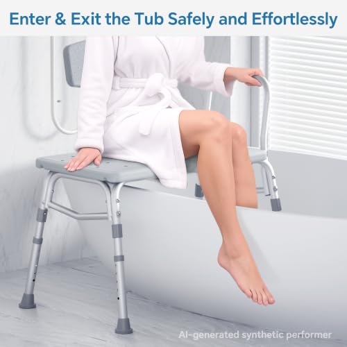 HOMLAND Tub Transfer Bench with Backrest for Bathtub, Height Adjustable | 400 lbs, Slip-Resistant Feet, Sturdy Aluminum Heavy Duty Shower Chair, Safer Bathing Aid Bench for Elderly and Disabled