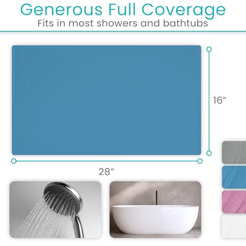 Vive Non-Slip Bath Mat with Suction Cups - 28" x 16" Extra Large Rubber Mat | For Safety & Comfort - Patented Grip Prevents Slips and Falls for Kids, Elderly, Men, Women - XL Non Skid Shower & Tub Cover - color: Blue
