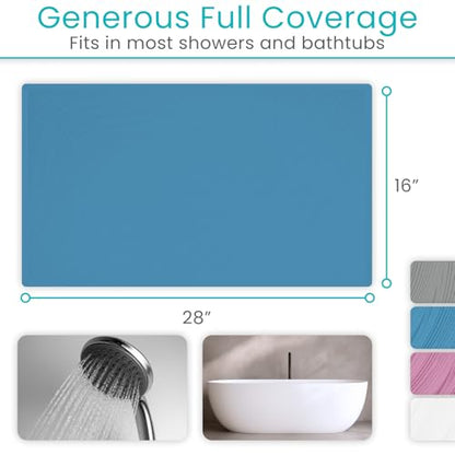 Vive Non-Slip Bath Mat with Suction Cups - 28" x 16" Extra Large Rubber Mat | For Safety & Comfort - Patented Grip Prevents Slips and Falls for Kids, Elderly, Men, Women - XL Non Skid Shower & Tub Cover - color: Blue