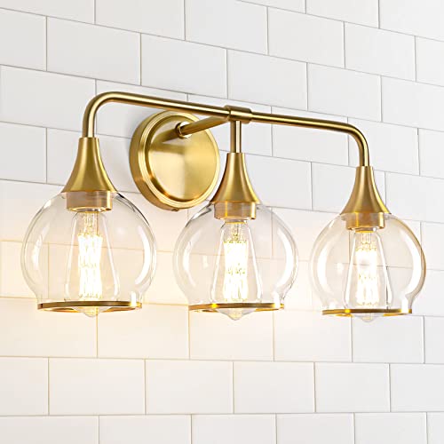 Gold Bathroom Vanity Light 3-Lights Bathroom Light Fixtures Over Mirror with Clear Glass Shade 22.4 inch Wall Sconce Lighting Bath(Exclude E26 Bulb) - color: Gold, size: 3 Light