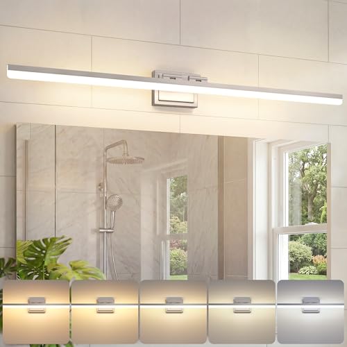 VOLISUN Modern Bathroom Vanity Light 48 inch, Rotatable, 40W Dimmable 5CCT Led Bathroom Light Fixture Over Mirror, Brushed Nickel Bar Vanity Light for Bathrooms Mirror Restroom-ETL Certificated - color: Brushed Nickel, size: 48 inch
