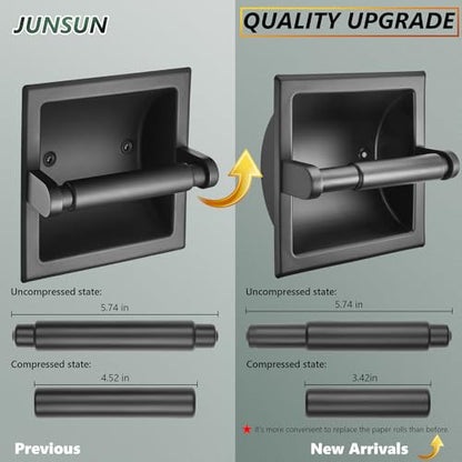 JunSun Recessed Toilet Paper Holder Matte Black Stainless Steel Toilet Paper Roll Holder Tissue Holder Modern Tissue Roll Dispenser 6" X 6" Square Jumbo Mega Roll Holder Rear Mounting Bracket Included - color: Matte Black