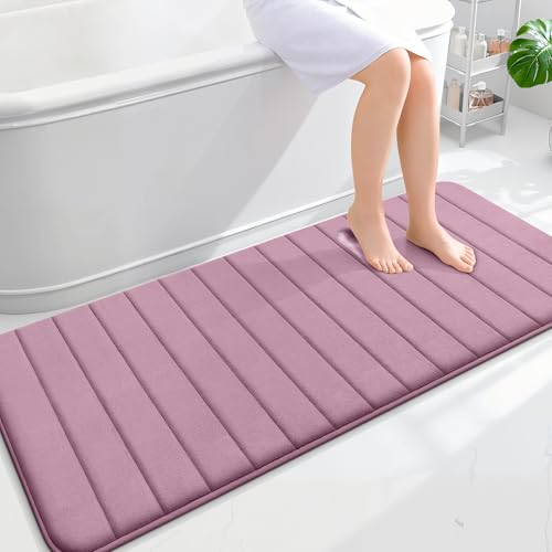OLANLY Memory Foam Long Bathroom Rugs Runner 59x24, Super Soft Absorbent Bath Mat, Quick Dry, Machine Washable Shower Floor Rugs, Bathmat Carpet, Bathroom Home Decor Accessories, Deep Plum - color: Deep Plum, size: 59" X 24"
