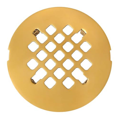 4 ¼” Polished Gold Snap-in Shower Drain Cover - Polished Brass Replacement - 4.25" OD Shower Drain Strainer - Easy Install - Premium Round Shower Drain Cover - Solid Brass Construction - color: Gold