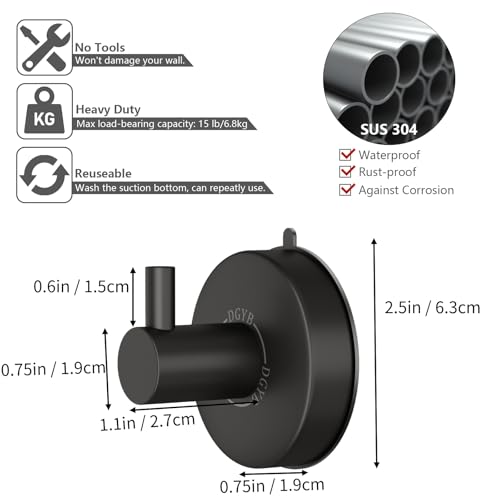 DGYB Suction Cup Hooks for Shower Black Bathroom Hooks Suction Set of 2 Removable Wall Hook for Hanging Towels, Robe, Loofah, Coats - color: BLACK 2