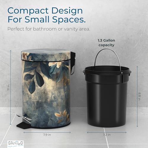 Sanilo Small Bathroom Trash Can with Lid [1.3 Gallon] - Lidded Tiny Trashcan for Garbage - Mini Metal Bin with Soft Closing Mechanism - Bath Room Accessoire Wastebin with Inner Bucket (Lilybud) - color: Lilybud