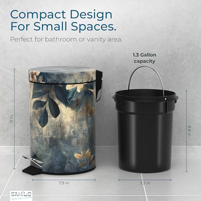 Sanilo Small Bathroom Trash Can with Lid [1.3 Gallon] - Lidded Tiny Trashcan for Garbage - Mini Metal Bin with Soft Closing Mechanism - Bath Room Accessoire Wastebin with Inner Bucket (Lilybud) - color: Lilybud