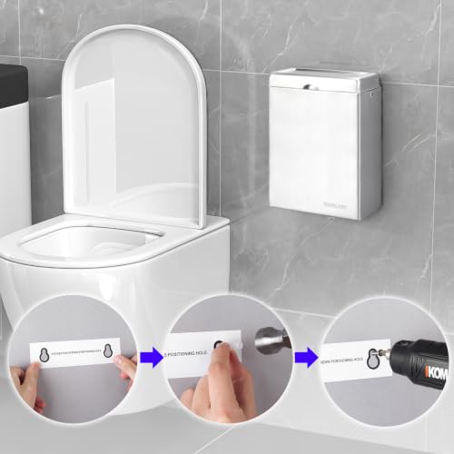 Gorlary Wall Mounted Sanitary Napkin Receptacle Tampon Holder, Silver | Garbage Can for Bathroom, Odor-Control Design, Ideal for Home Office, Space-Saving Wall Mount (Stainless Steel)