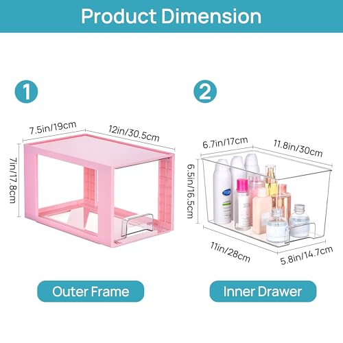 Vtopmart 4 Pack Large Stackable Storage Drawers, Pink - color: Pink( 4 Pack)