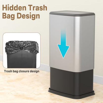 2.1 Gal Slim Bathroom Trash Can with Swing Lid, Rustproof Stainless Steel Small Garbage Can for Narrow Spaces & Toilet Side, Dog Proof Odor Control Waste Basket for Bedroom/Office, Silver - color: Silver