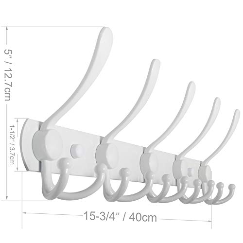 WEBI Coat Rack Wall Mount,Coat Hooks Wall Mount,Coat Hanger Wall,Wall Coat Rack,Hook Rack Rail,5 Triple Hooks for Hanging Coats,Jacket,Clothes,White,2 Packs - color: White, size: 2 Pack