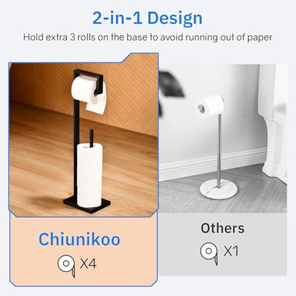 Toilet Paper Holder Stand with Reserve, Matte Black Bathroom Standing Toilet Paper Roll Holder with Storage - color: Matte Black
