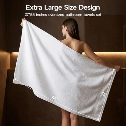 REDKISS White Bath Towels 4-Pack, 100% Cotton, Thick Plush & Highly Absorbent, 27.5" x 55" for Bathroom Spa & Home - color: White