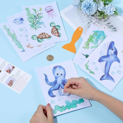 6 Pages Non Slip Bathtub Stickers Bulk Bathtub Sea Stickers with Scraper Plastic Adhesive Cartoon Ocean Animal Slippery Floor Decal for Shower and Bath Tub Home Decorations DIY Crafts Gift - style: Ocean