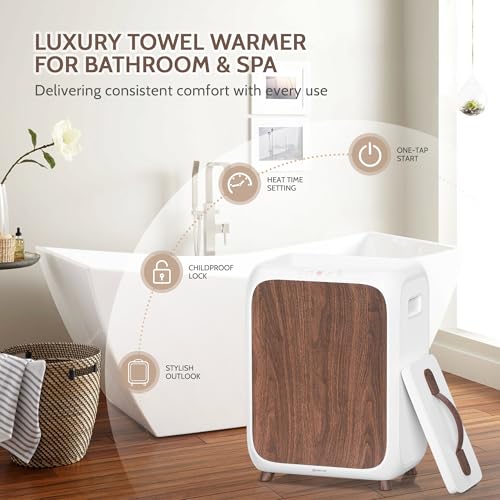 Keenray Towel Warmer Bucket, Luxury Rectangle Towel Warmer for Bathroom with Timer & Delay, Customized Fragrance, Child Lock, Fits 2 Large Towels, Blankets, Bathrobes, Ideal Gift for Him & Her(Brown) - color: White/Brown Color