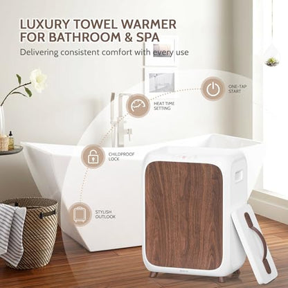 Keenray Towel Warmer Bucket, Luxury Rectangle Towel Warmer for Bathroom with Timer & Delay, Customized Fragrance, Child Lock, Fits 2 Large Towels, Blankets, Bathrobes, Ideal Gift for Him & Her(Brown) - color: White/Brown Color