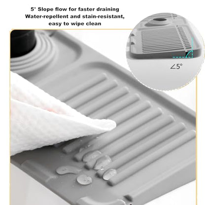 Faucet Mat for Kitchen Sink,Bathroom Kitchen Sink Splash Guard Silicone,5° Slope Type Design Sink Mat,Sponge Holder and Bathroom Countertop Protect(Include 1pcs Extra Storage mat)