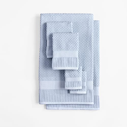 NY Loft 100% Cotton 6-Piece Bath Towel Set | Blue | Oeko-TEX | Quick-Dry | 30" x 52" Bath Towels | 16" x 28" Hand Towels | 12" x 12" Washcloths | Super Absorbent | Designer-Styled Texture - color: Chambray Blue, size: 6 Piece Set