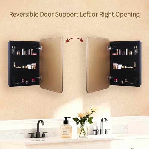 Gold Medicine Cabinet, 18x26.5 Inch Wood Framed Mirror, Fully Assembled Recessed or Wall Mount Wood Cabinet with 2 Storage Shelves, Fully Assembled - color: Gold