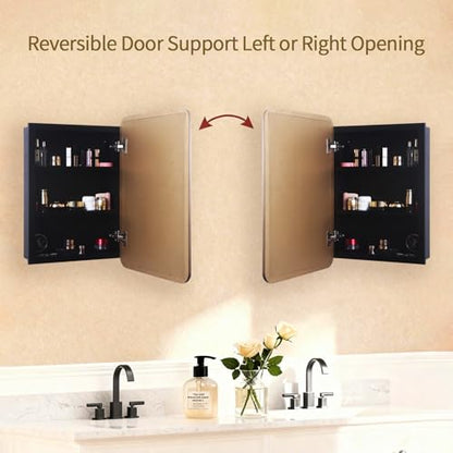 Gold Medicine Cabinet, 18x26.5 Inch Wood Framed Mirror, Fully Assembled Recessed or Wall Mount Wood Cabinet with 2 Storage Shelves, Fully Assembled - color: Gold