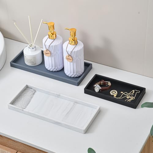 2PCS 11.8” L x 5” W Silicone Soap Dispenser Tray, Bathroom Sink Vanity Trays for Dresser Tops, Toilet, Small Black Tray for Scrubber, Lotion Bottles, Perfume, Jewelry, Candle, Key Trinket Ring-Black - color: Black（2 Pcs Large 11.8”）
