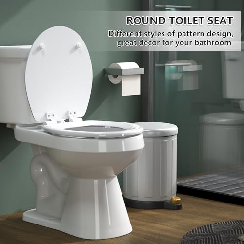 Round Toilet Seat Angol Shiold Quiet-Close Molded Wood Toilet Seat with Non-Slip Adjustable Hinges, Anti-Pinch Bumpers, Easy Install & Clean（White, Round 16.5''） - color: White, size: Round 16.5‘’