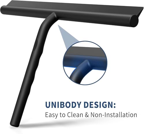 ecooe Shower Squeegee for Glass Doors,13" Large Shower Glass Cleaner | Silicone Streak-Free Wiper with Hanger and Stainless Steel Core for Bathroom, Kitchen & Car Windows, Black - size: 01-Silicone 13″/33cm