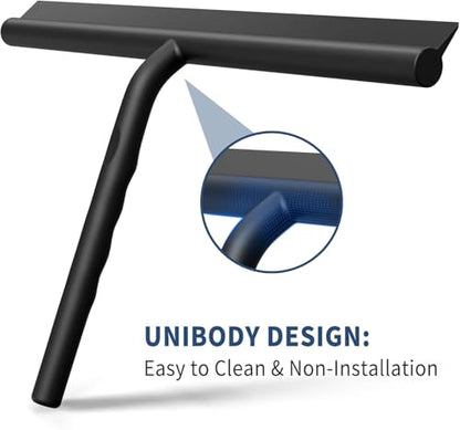 ecooe Shower Squeegee for Glass Doors,13" Large Shower Glass Cleaner | Silicone Streak-Free Wiper with Hanger and Stainless Steel Core for Bathroom, Kitchen & Car Windows, Black - size: 01-Silicone 13″/33cm